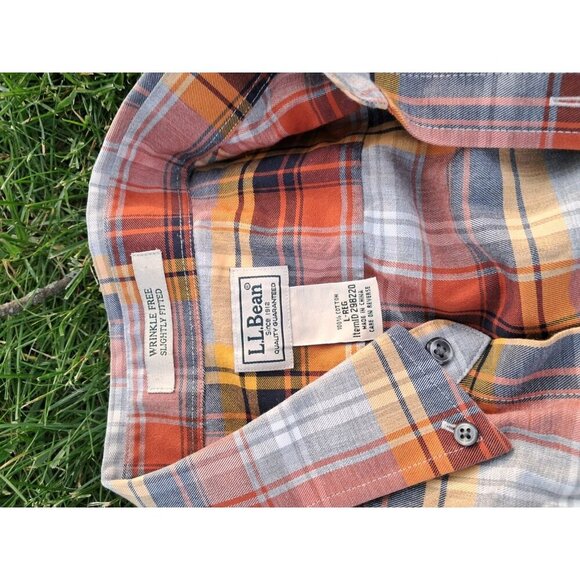 VTG LL Bean Shirt L/S Button Up Flannel Mens Reg Sz Large Made In USA Multicolor - Picture 2 of 2